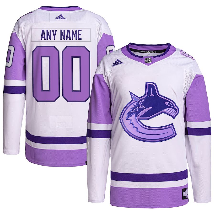 Men Vancouver Canucks adidas White Purple Hockey Fights Cancer Primegreen Authentic Custom NHL Jersey->customized nhl jersey->Custom Jersey